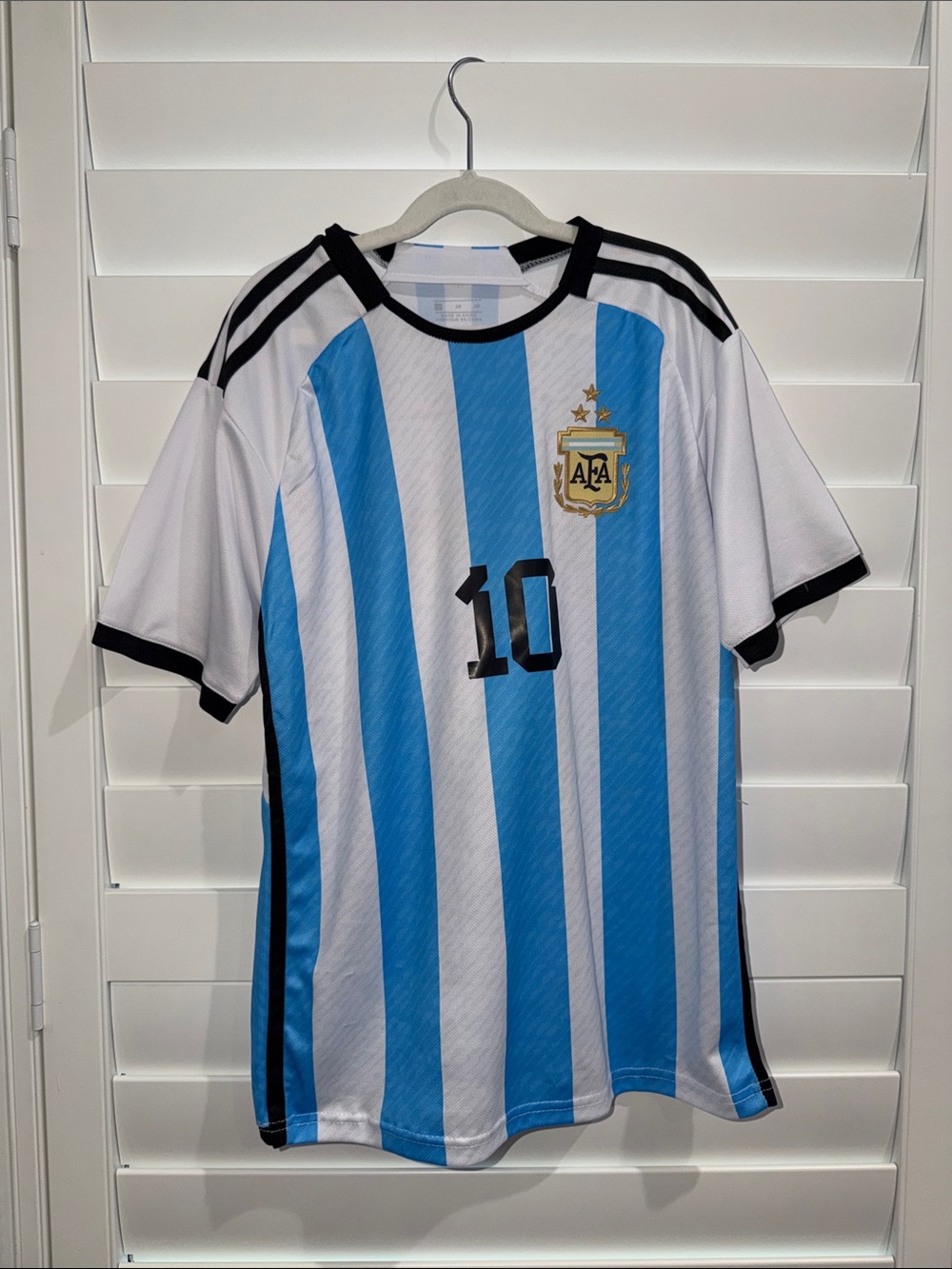 Argentina National Team #10 Soccer Jersey - White & Sky Blue Stripes-XL